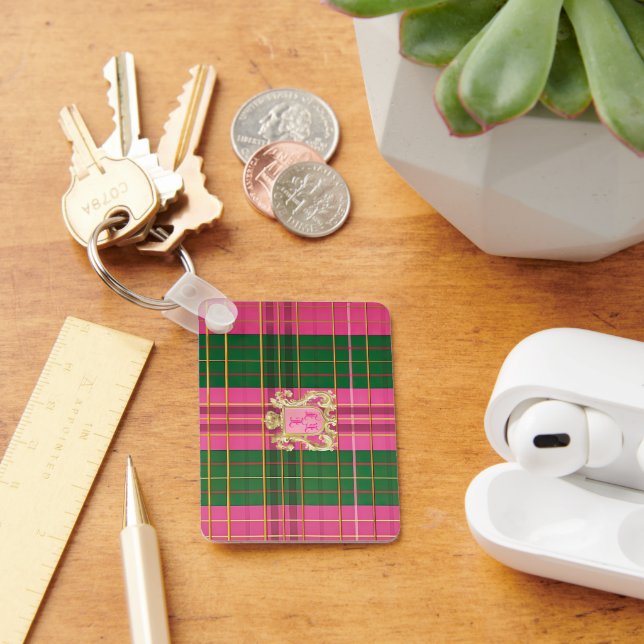 Porte-clés Monogramme en plastique rose et vert (Bureau)