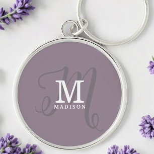 Porte-clés Monogramme et nom de calligraphie élégant violet