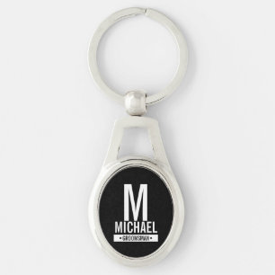 Porte-clés Monogramme et nom du Groomsman Personnalisé noir