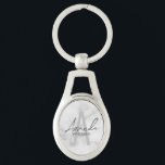 Porte-clés Monogramme et nom d'une servante d'État moderne pe<br><div class="desc">Monogramme et cadeaux de nom de Bridesmaid Ce design présente le nom de femme de pont personnalisée en gris moderne écriture script style de police et monogramme en gris clair gris moderne style de police sans serif moderne comme arrière - plan, avec des détails mariages en gris moderne style de...</div>
