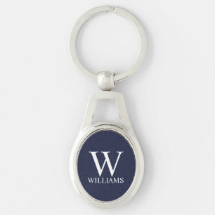 Porte-clés Monogramme et nom personnalisés bleu marine