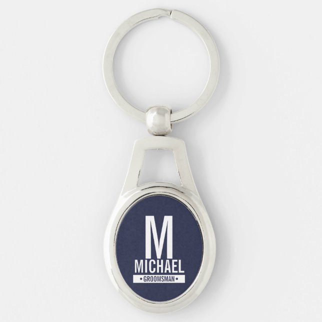 Porte-clés Monogramme et nom personnalisés du garçon d'honneu (Devant)