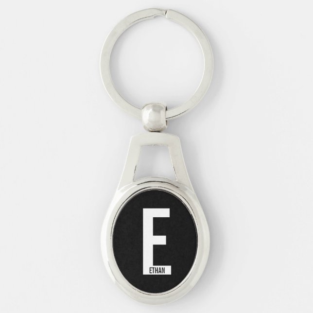 Porte-clés Monogramme et nom personnalisés gras modernes (Devant)