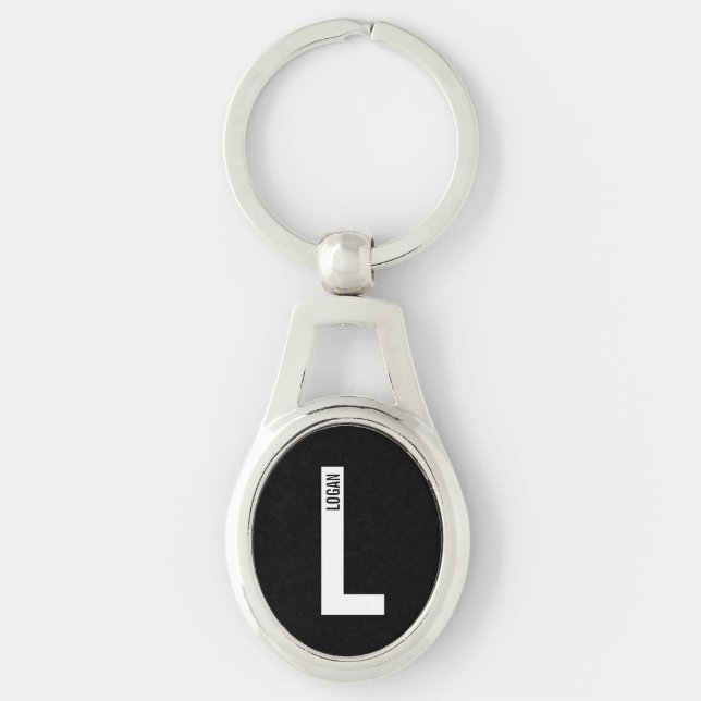 Porte-clés Monogramme et nom personnalisés gras modernes (Devant)