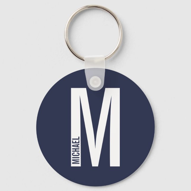 Porte-clés Monogramme et nom personnalisés modernes (Recto)
