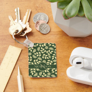Porte-clés Monogramme et nom personnalisés Pastel Leaf Floral
