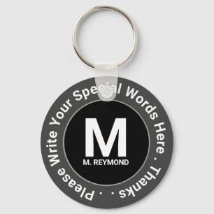 Porte-clés monogramme et texte personnalisé sur b&w jolie pro