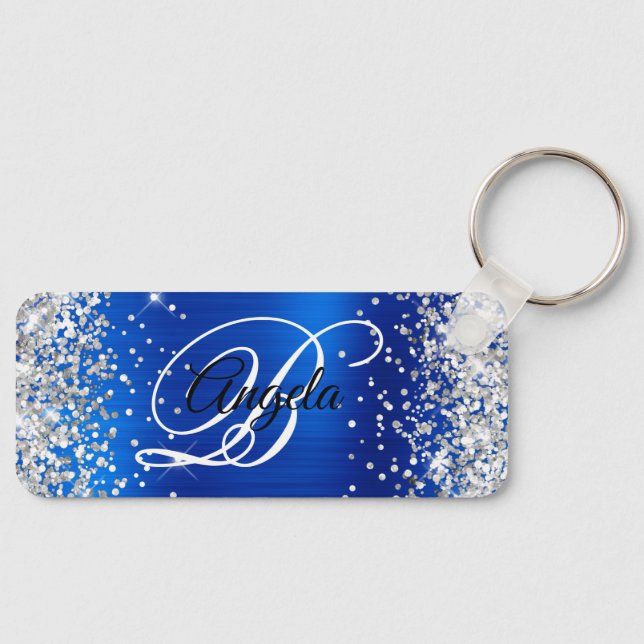 Porte-clés Monogramme fantaisie argent pailleté bleu royal (Recto)