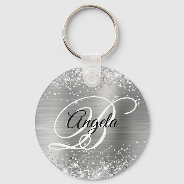 Porte-clés Monogramme fantaisie argent scintillant (Recto)