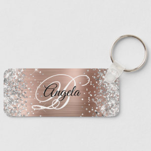 Porte-clés Monogramme fantaisie argenté pailleté sur fond vio