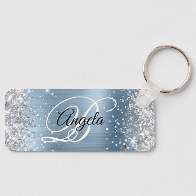 Porte-clés Monogramme fantaisie en paillettes d'argent sur fo (Recto)