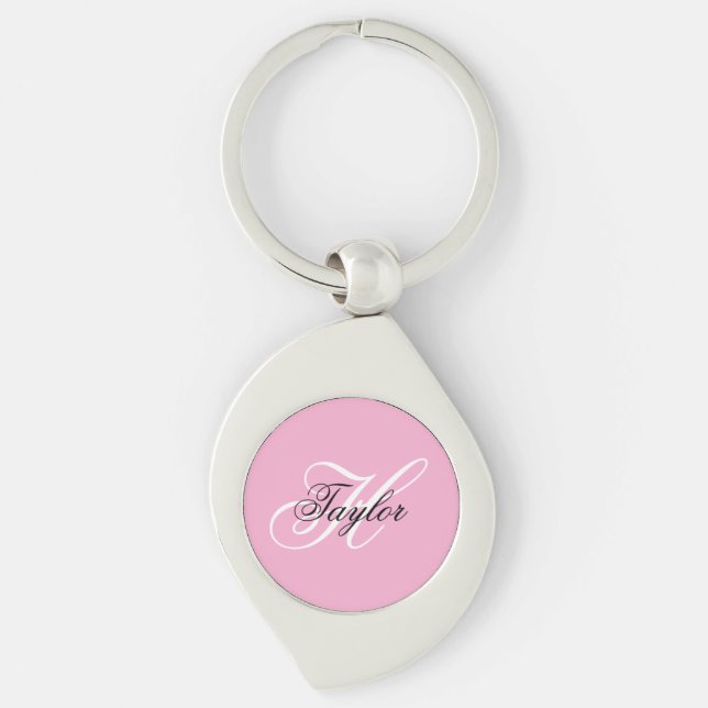 Porte-clés Monogramme fantaisie noir et blanc Rose (Devant)