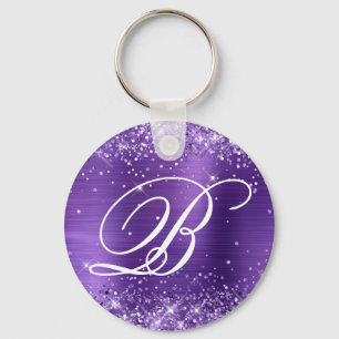 Porte-clés Monogramme fantaisie pailleté améthyste