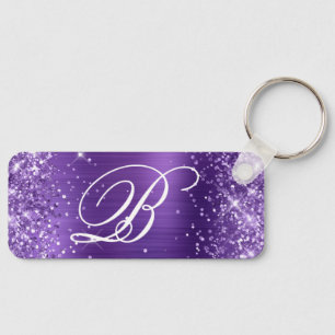 Porte-clés Monogramme fantaisie pailleté améthyste