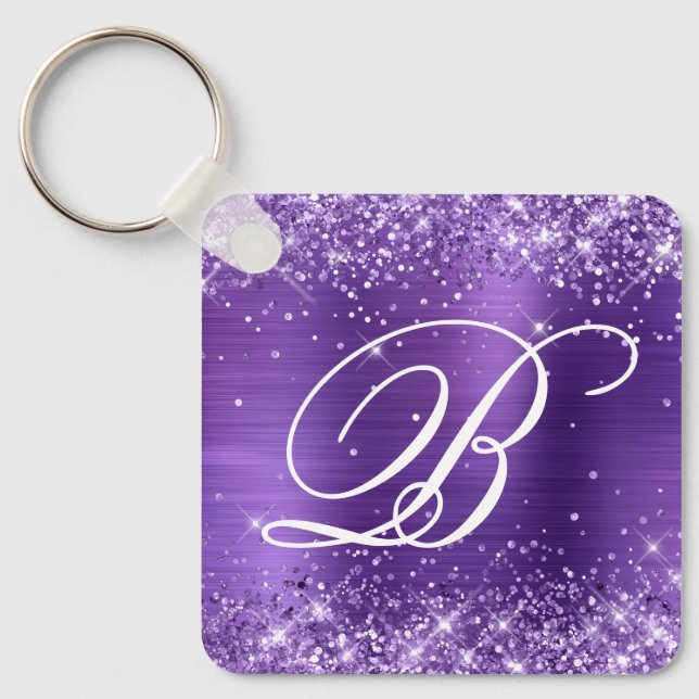 Porte-clés Monogramme fantaisie pailleté améthyste (Recto)