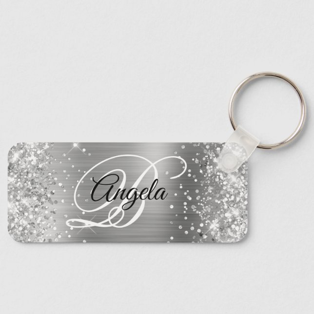 Porte-clés Monogramme Fantaisie Pailleté Argenté (Recto)
