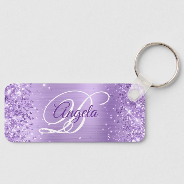 Porte-clés Monogramme fantaisie pailleté lavande (Recto)