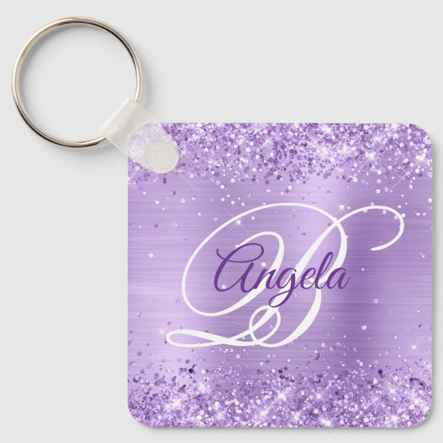 Porte-clés Monogramme fantaisie pailleté lavande (Recto)