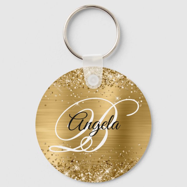 Porte-clés Monogramme fantaisie pailleté or métallisé (Recto)
