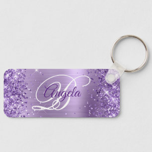Porte-clés Monogramme fantaisie pailleté violet clair