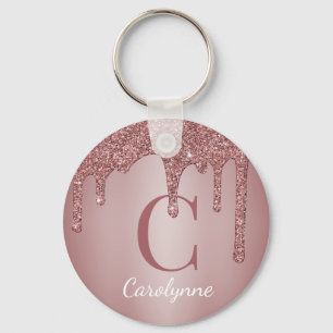 Porte-clés Monogramme faux paillettes rose doré