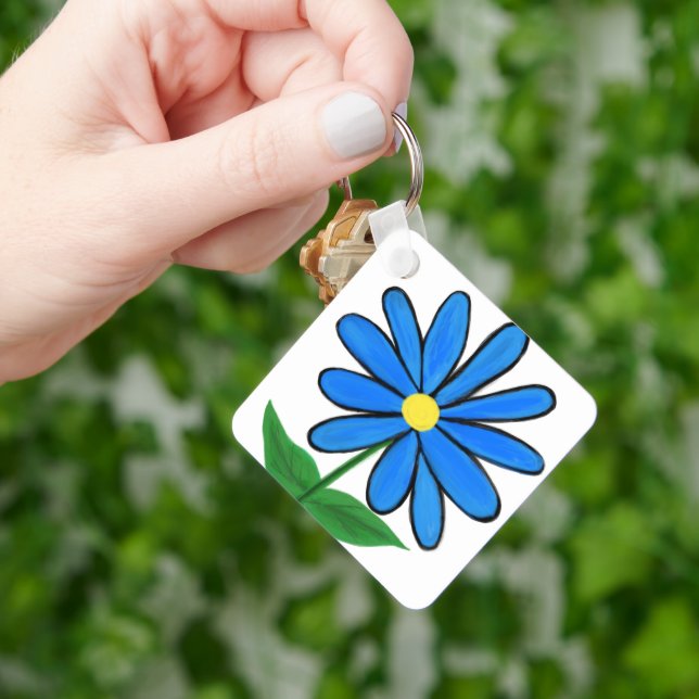 Porte-clés Monogramme Fleur Bleue au Dos (main)