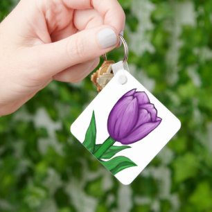 Porte-clés Monogramme Fleur de Tulipe Violette au Dos