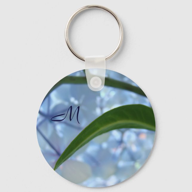 Porte-clés monogramme Fleur Hortensias Floral Bleu (Recto)