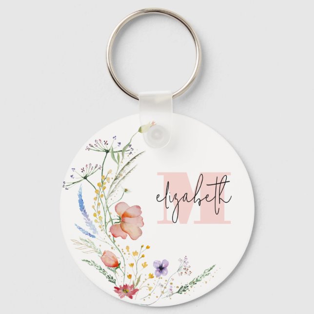 Porte-clés Monogramme Fleur sauvage aquarelle (Recto)