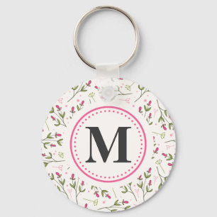 Porte-clés Monogramme Fleur sauvage rose et vert à longue tig