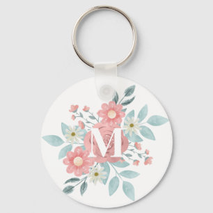 Porte-clés Monogramme floral aquarelle élégant personnalisé 