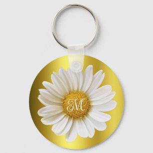 Porte-clés Monogramme floral blanc Faux Gold Daisy