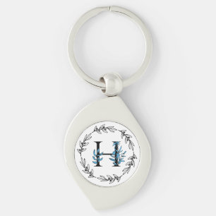Porte-clés Monogramme Floral Bleu - Lettre H