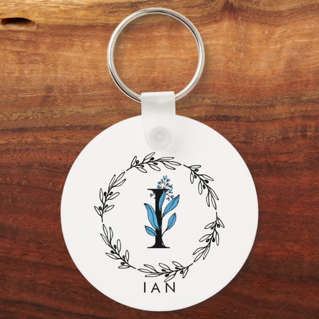 Porte-clés Monogramme floral bleu - Lettre I (Recto)