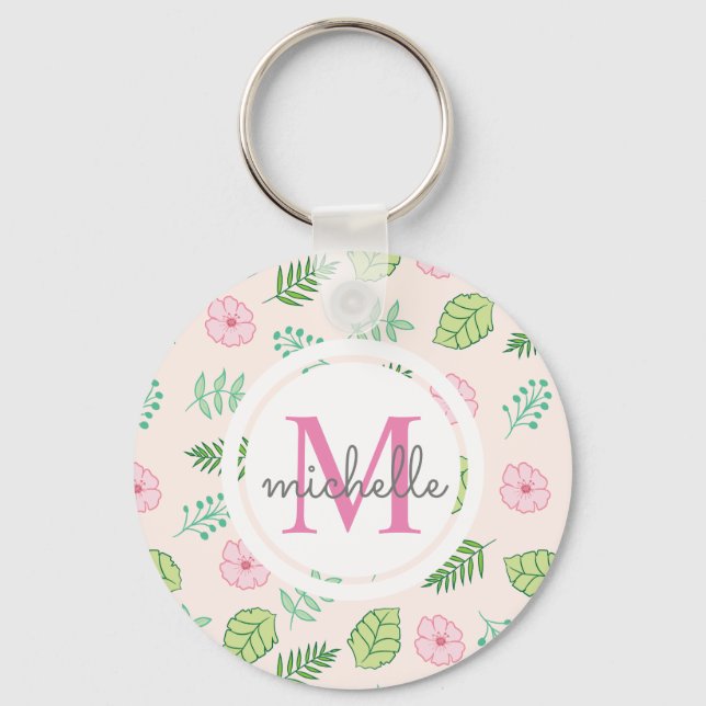 Porte-clés Monogramme floral chic moderne (Recto)