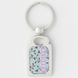 Porte-clés Monogramme floral de motif de turquoise en pastel