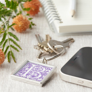 Porte-clés Monogramme floral élégant Lettre B Vintage