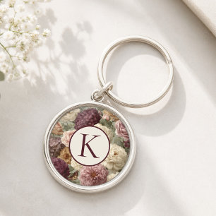 Porte-clés Monogramme floral élégant violet