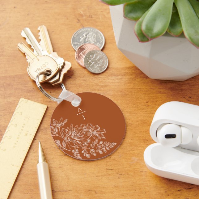 Porte-clés Monogramme Floral en Terre Cuite Moderne (Bureau)