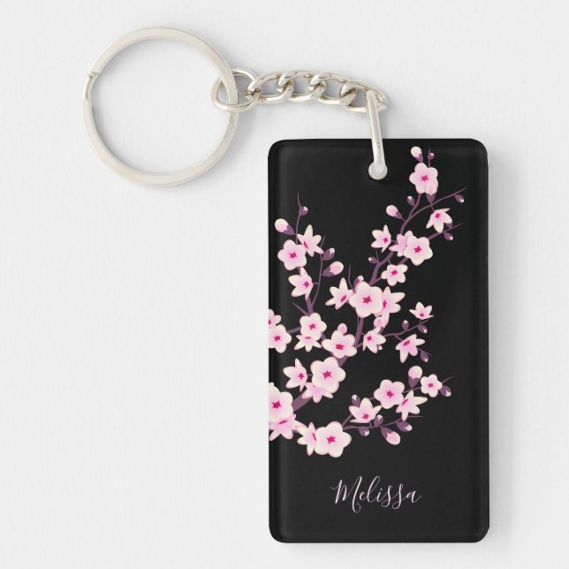 Porte-clés Monogramme Floral Fleurs de cerisiers (Devant)