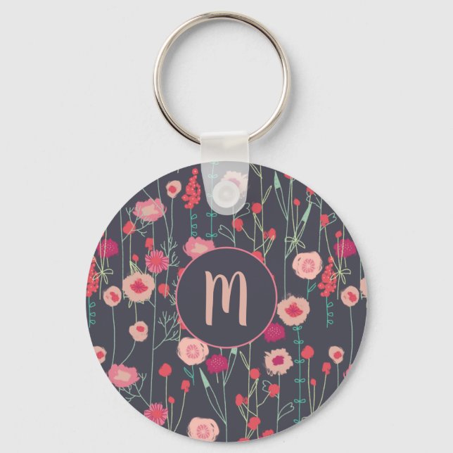Porte-clés Monogramme floral foncé (Recto)