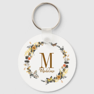 Porte-clés Monogramme floral personnalisé Chute dorée
