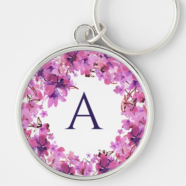Porte-clés Monogramme floral rose élégant personnalisé (Devant)