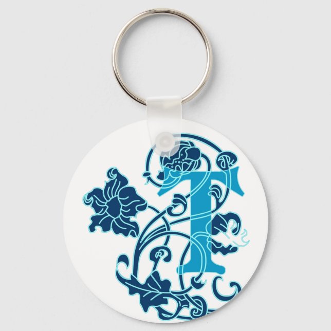 Porte-clés Monogramme floral T Art nouveau (Recto)
