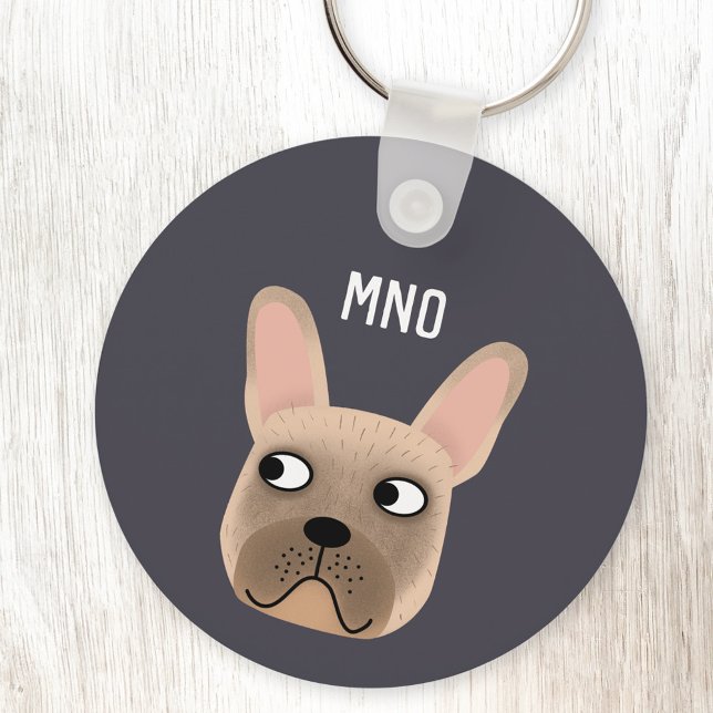 Porte-clés Monogramme français de Bulldog (Monogram initials personalized French Bulldog fun aluminium keyring keychain)