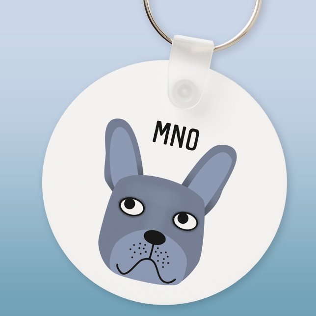 Porte-clés Monogramme français de Bulldog (Monogram initials French Bulldog personalized aluminium keyring keychain)