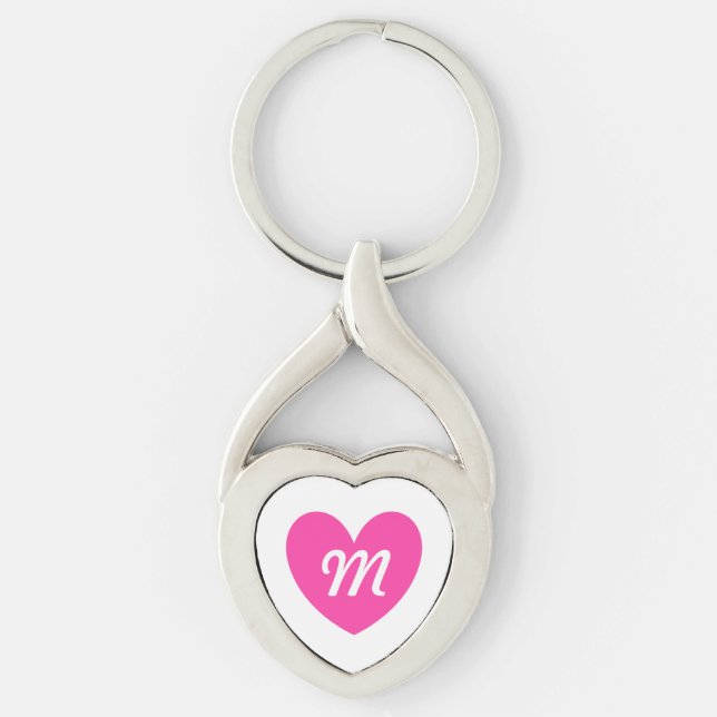 Porte-clés Monogramme fuchsia coeur rose blanc (Devant)