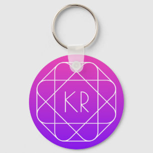 Porte-clés Monogramme géométrique cool Magenta Violet Pourp