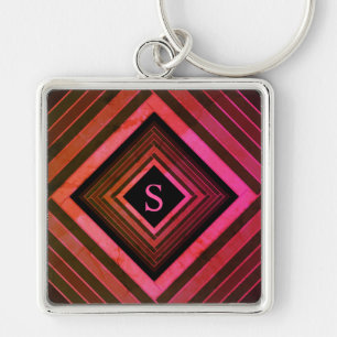 Porte-clés Monogramme géométrique rose rustique moderne