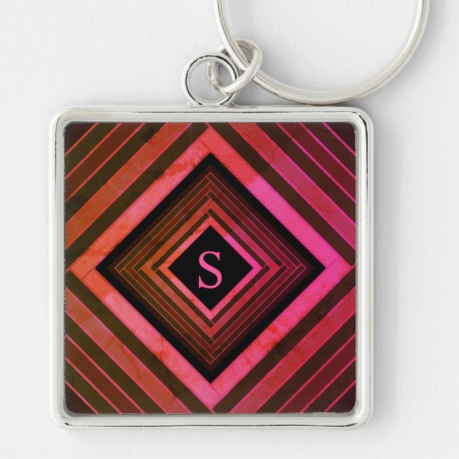 Porte-clés Monogramme géométrique rose rustique moderne (Devant)
